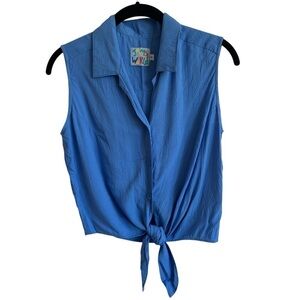 Jams World Button Down Tie Front Surf Shirt, Blue Bonnet, Size S